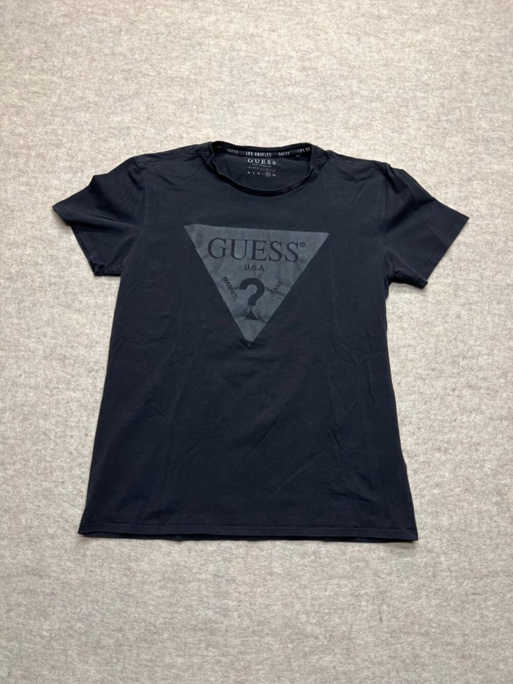 Guess Super Slim Fit Crewneck Short Sleeve Black T-shirt Shiny Graphic Tee XL